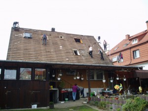 Das Hannig Team auf dem Dach bei der Arbeit