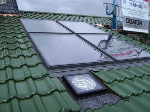 Grünes Dach mit Solarzellen