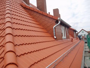 Rotes Dach mit Schneefanggitter